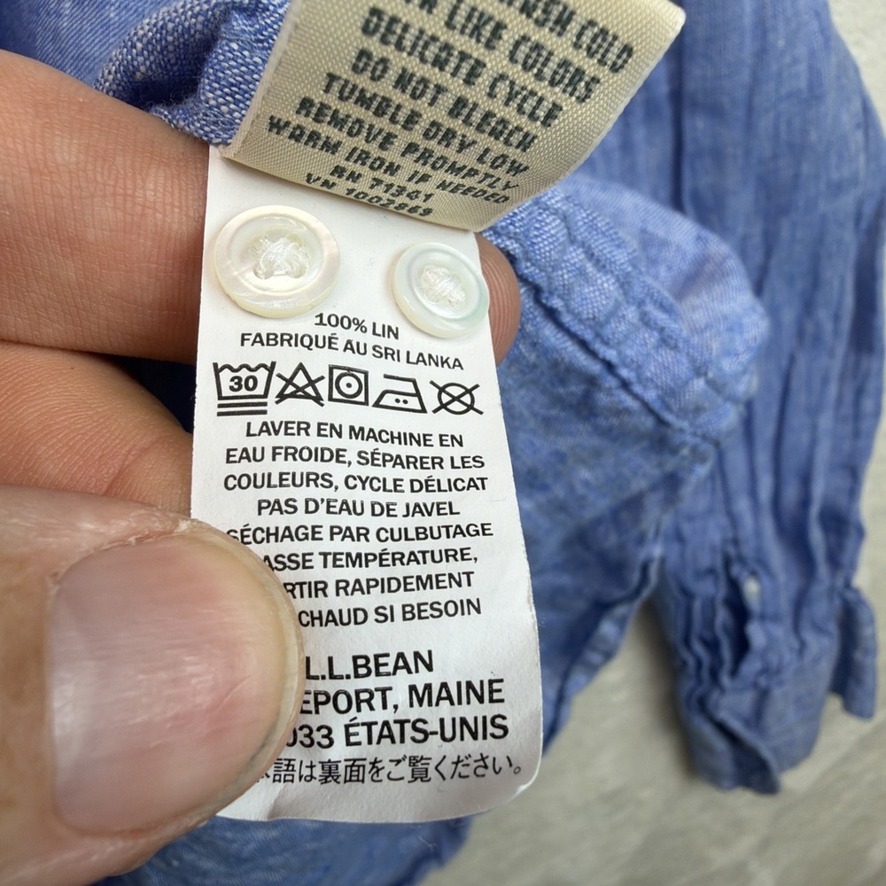 L.L.Bean Linen Shirt Womens 3X Blue Button Front Long Sleeve Beach Coastal - Picture 7 of 9